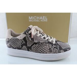 Michael Kors Keating Lace Up Sneakers Embossed Leather Light Sand